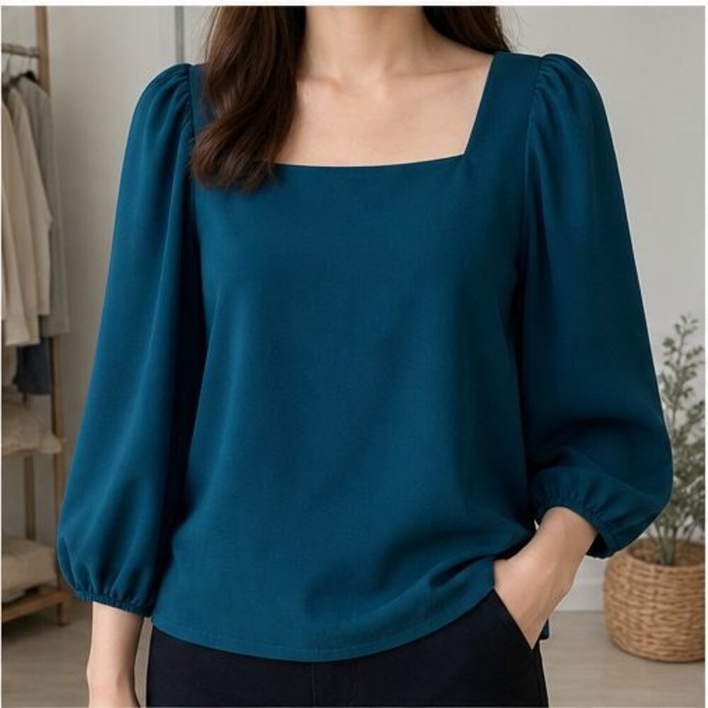 Teal Ruffle Blouse - Picture 2 of 6